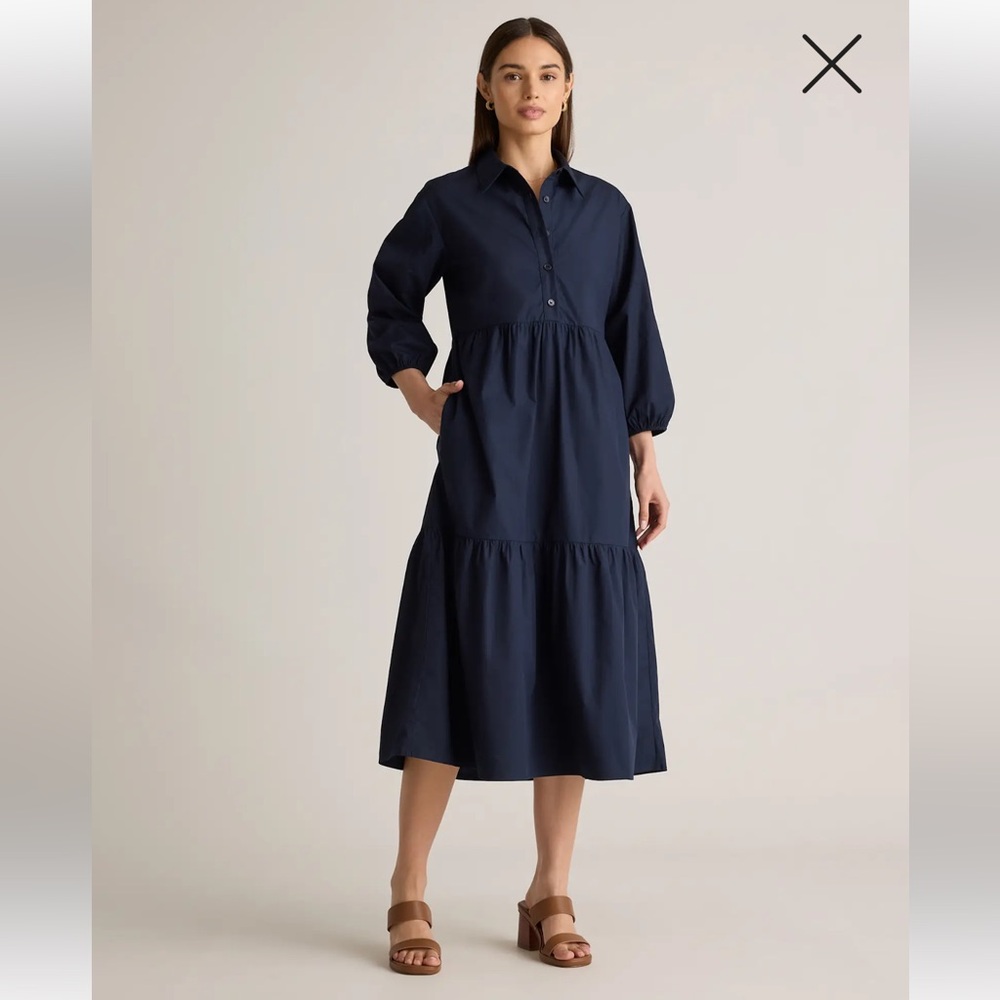 NWT Quince Organic Cotton Navy Poplin Midi Tunic Dress | XS S XL | Pockets